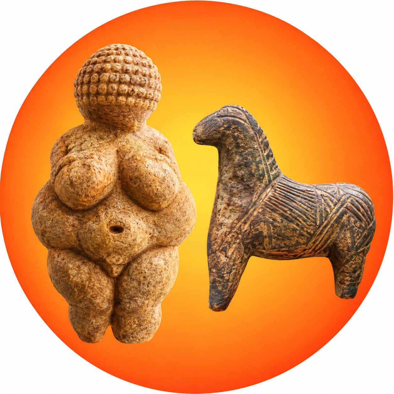 „Prähistorische Frauenfiguren aus Österreich, darunter die Venus von Willendorf – Zeugnisse früher Bildhauerkunst.“